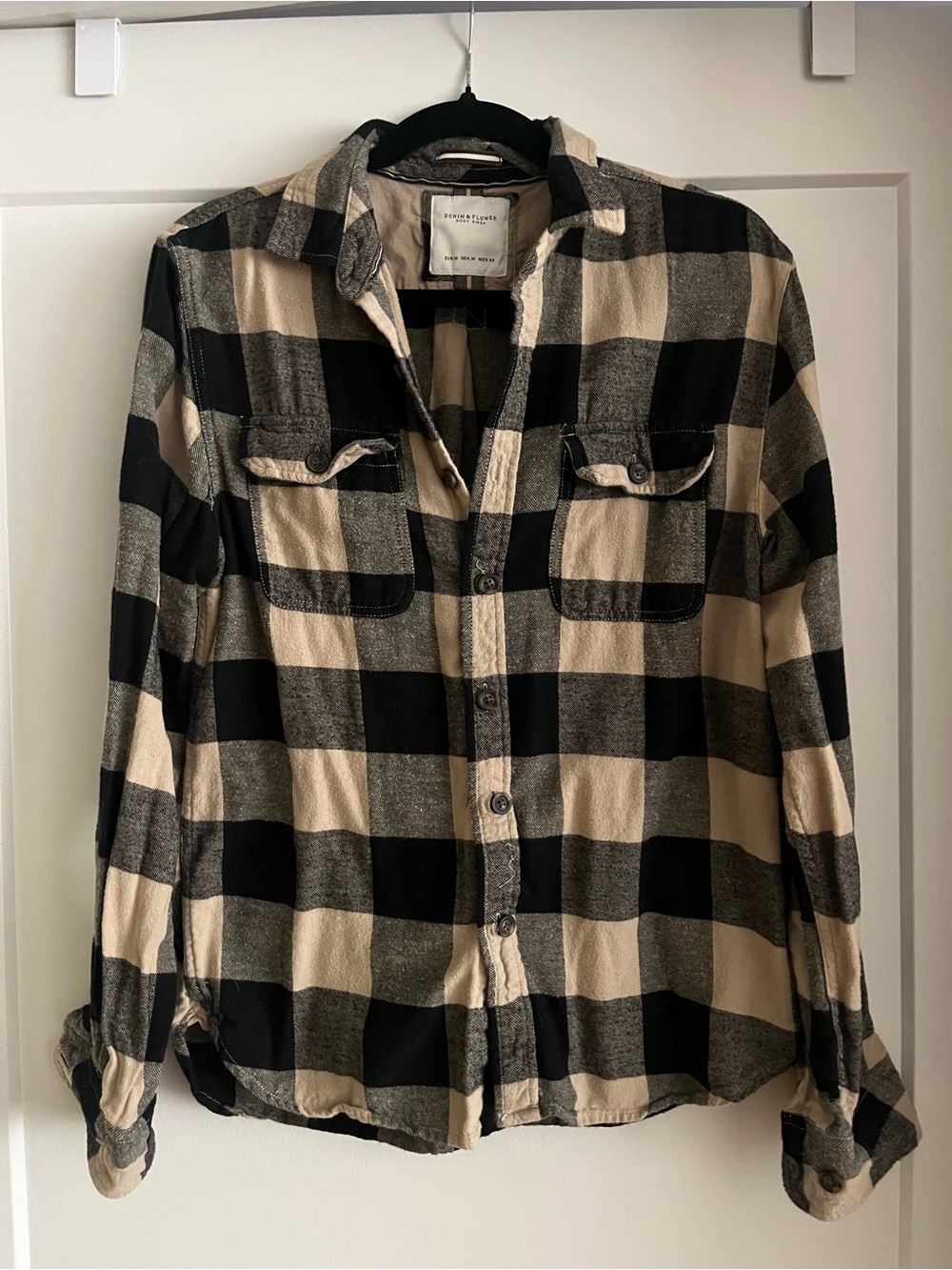 Black & Beige Plaid Button-Up Shirt